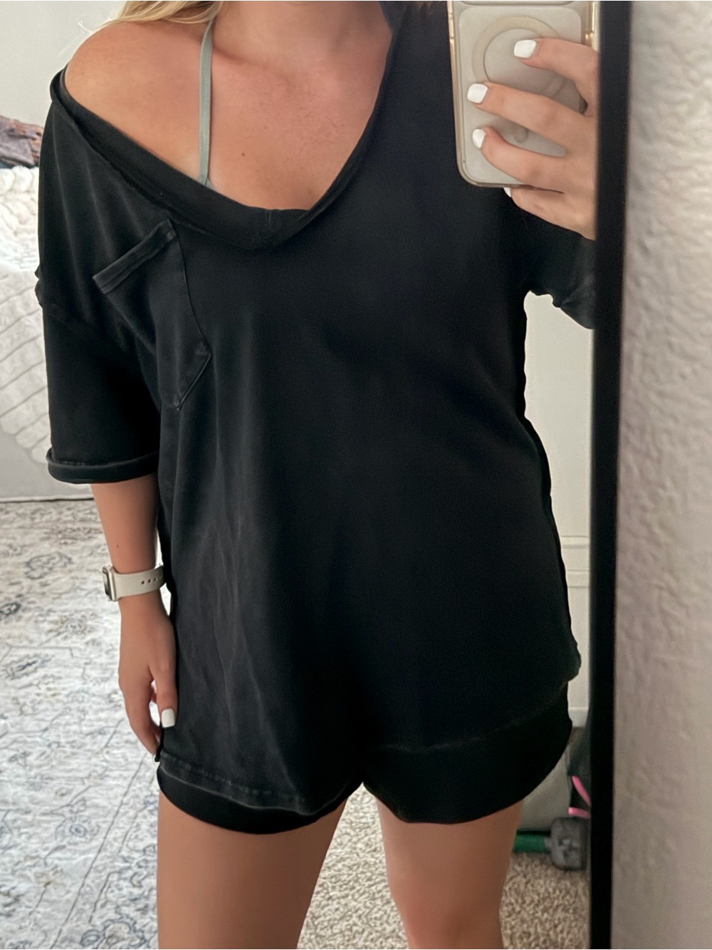 Black Off-Shoulder Lounge Top